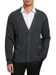 Kallspin Men's Cardigan Sweater Wool Blend V Neck Cable Knit Buttons Cardigan with Pockets(Charcoal, 3X-Large)