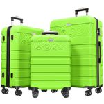 Krute Luggage Set 3 Piece Suitcase Set Carry On Luggage PC ABS TSA Lock Lightweight Hard Shell Checked Luggage Set with Spinner Wheels (Apple Green)