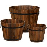 Best Choice Products Set of 3 Indoor Outdoor Patio Garden Wooden Barrel Planters with Drainage Holes and Side Handles, Brown