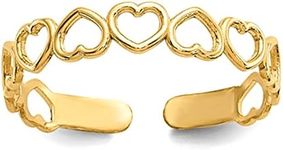 Jewelry Affairs 14k Yellow Gold Hearts Open Adjustable Toe Ring