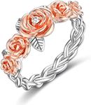 MBSUUH Rose Flower Ring 925 Sterling Sliver Weave Ring Jewelry Present for Women