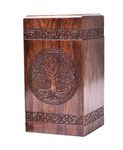 Tamanna crafts Tamanna Rosewood Urn For Human Ashes - Tree Of Life Wooden Box - Personalized Cremation Urn For Ashes Handcrafted Large Wooden Urn Box (M(9.5X5.5”) 180Cu)