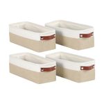 Univivi 4PC Long Narrow Storage Baskets, Small Fabric Storage Bins with PU Handles for Closet,Cabinet,Countertop Organizing Small Items(Khaki-15x6x5 inch)