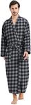 FashGudim Mens Buffalo Plaid 100% Cotton Flannel Shawl Collar Robe Lightweight Full Length Bathrobe Sleepwear Loungewear House Robes（Black/Grey, L/XL）