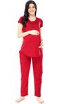 ZEYO Women's Cotton Dot Printed Red Maternity & Feeding Night Suit Set Of Pajama Set 5330, Medium