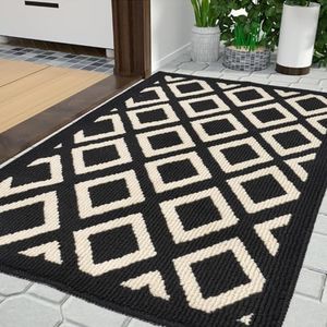 OTraki Paillasson Exterieur Entree Antidérapant Absorbant 60 x 90 cm Tapis Entree Interieur Lavable en Machine Tapis de Porte Anti-Poussière pour Chien Entrée Couloir Cuisine (Noir Blanc)