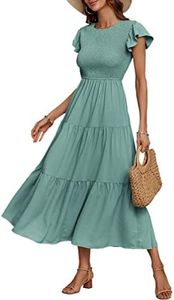 ECOWISH Womens Dresses Wedding Guest Cocktail Midi Ruffle Cap Sleeves Summer A-Line Casual Smocked Maxi Dress 297 Light Green Medium