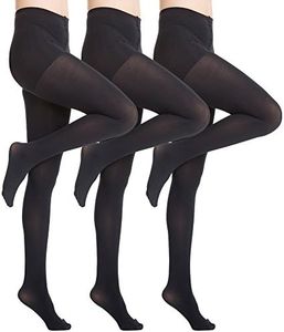 MANZI Women's 3 Pairs Opaque Control-Top Tights with Comfort Stretch 70 Denier Black Medium