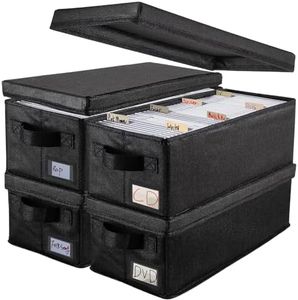 PUTNATRUE CD Storage Boxes,4P Collapsible DVD and CD Storage boxes with Lids,Media Storage Case Holds 34 CDs with 13.2" x 5.9" x 5.3" Each Box,also Perfect Fabric Organizer for Books,Socks,Underwear