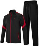 MoFiz Mens Tracksuit Set Gym Jogging Bottoms Full-Zip Sweatshirt Joggers Sports Running Sweat-Suit with Pockets Black-red Tag US XL=EU 2XL