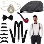 Goenb 1920s Mens Costume Accessories, 1920s Accessories with Hat Suspenders Pocket Watch Gangster Roaring Accessories for Men Adult for Gatsby Cosplay (black)