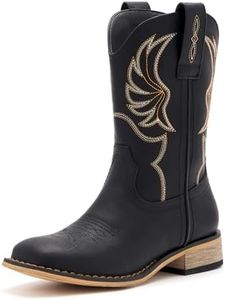 vodvob Kids Western Cowboy Boots for Boys Girls Square Toe Cowgirl Boots Mid Calf Riding Shoes with Zipper (Little Kid/Big Kid)