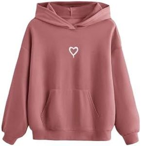 Floerns Girls Heart Graphic Print Oversized Hoodies Long Sleeve Hooded Sweatshirts For Girls Pullover Tops Grey Pink 14 Years