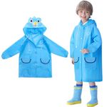 PALAY Raincoat For Kids Boys Girls With Hood, Polyester Rain Standard Length Ponchos With Pockets, Bright Color Cute Raincoat For 3-7 Years Old Kids