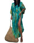 Bsubseach Women Beach Kaftan Dresses Half Sleeve Plus Size Bathing Suit Cover Ups Caftan Dresses Print