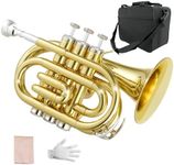 Yinfente Bb Flat Pocket Trumpet Bass Trumpet For Beginner,Student With Cleaning cloth, Silver plated 7C mouthpiece,hard case White gloves (Gold)