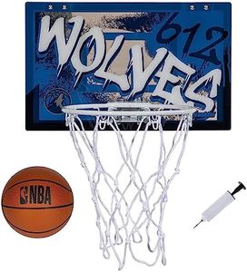 Franklin Sports NBA Minnesota Timberwolves Over The Door Basketball Hoop - Kids Indoor Basketball Hoop with Mini Basketball - NBA Fan Shop Mini Hoop for Bedroom + Office - Over The Door Mini Hoop Set