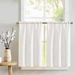 TOPICK White Kitchen Curtains Linen Optics Semi-translucent 36 Inch Drop Cafe Curtains for Bathroom Farmhouse Country Light Filtering Short Window Curtain Set Rod Pocket 2 Panels