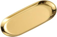 YIKANGHENG 1 Pcs Gold Trinket Tray Oval Stainless Steel Small Serving Trays Towel Storage Dish Plate Tea Fruit Trays Cosmetics Jewelry Plate Decorative Storage Tray (Gold 1pcs, 9 x 3.8 Inch)