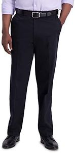 Haggar Men's Iron Free Premium Khaki Classic Fit Flat Front Expandable Waist Casual Pant (Regular and Big & Tall Sizes), Black, 42W x 29L