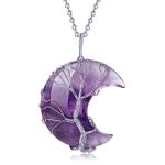 XIANNVXI Amethyst Necklace for Women Crescent Moon Necklace Crystal Necklace Tree of Life Wire Wrapped Reiki Spiritual Necklace Jewellery for Women