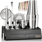 Pro Cocktail Kit | Mixology Bartender Kit | 14-Piece Cocktail Shaker Set | Martini Home Bartending Bar Accessories | Incl. 35 Recipe Cards | Gift Set (800ml/28oz Boston Shaker, Silver/Black)