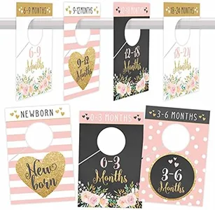 7 Pink Gold Baby Nursery Closet Organizer Dividers For Girl Clothing, Floral Age Size Hanger Organization For Kid Toddler, Infant, Newborn Clothes Must Have, Shower Registry Gift Supplies, 0-24 Months