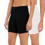 OUTFLITS Ladies Cycling Shorts| Under Dress | Yoga Shorts | Workout Shorts | Running Shorts | Exercise Shorts | Gym Shorts for Womens (White::Black,XL) - Pack of 2 (OFLCS01_2_WHI_BLA_XL)