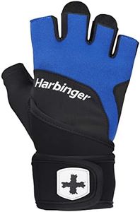 Harbinger Training Grip Wristwrap Weight Lifting Gloves, Unisex, Large, Blue