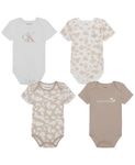 Calvin Klein baby-girls 4 Pack Short Sleeve Bodysuit, Egret/Mushroom, 18M
