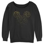 Disney Women's Classic Mickey Confetti Fill Junior's Raglan Pullover with Coverstitch, Black, Small