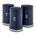 Tower T826171MNB Belle Set of 3 Canisters, Tea/Coffee/Sugar Storage, Midnight Blue, Steel