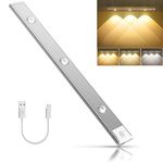 KISUASHI Motion Sensor Under Cabinet Light Strip, 3 Colors Mode, Rechargeable, Wireless, Adhesive Sticker Counter Lights for Kitchen, Stair, Home, Room Decore (3 LED, 40cm) (Pack of 1)