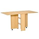 HOMCOM Folding Dining Table, 55" Drop Leaf Table for Small Spaces, Foldable Table with Storage Shelves for Kitchen, Dining Room, Teak