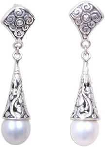 NOVICA Donna Argento Bianco coltivate perla d'acqua dolce .925 in argento Orecchini, Lotus Bud Promessa'