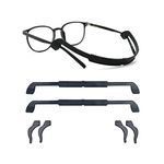 2 Pcs Glasses Strap, Silicone Eyeglass Strap with 2 pairs Ear Hooks, Anti-Slip Sunglass Holder Strap for Men Women Children (Black)