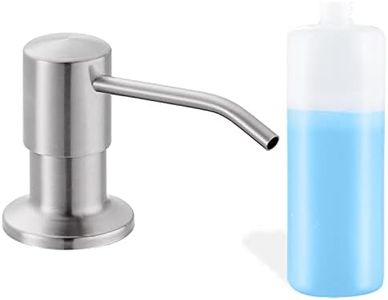 Built in Soap Dispenser for Kitchen Sink, Brushed Nickel Stainless Steel Countertop Pump Head (Plastic Built-in), Dish Soap Hand Lotion Dispenser with Refillable 17OZ Bottle