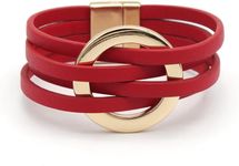 Fuqimanman2020 Circle Charm Leather Wrap Bracelet Boho Handmade Layered Cuff Bracelets for Women Teen Bohemian Multi Strand Bangle Bracelets Holiday Jewelry Gift-red