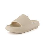 CUSHIONAIRE Women's Feather Cloud Recovery Slide Sandals with +Comfort, Khaki 9