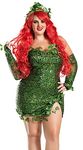 Women Deluxe Green Ivy Halloween Cospaly Costume Strapless Tube Bodycon Dress Fake Leaves Sequin Dress with Gloves+Headwear Set (A-Green, S)