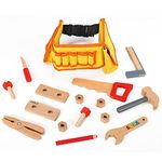 SOKA Wooden Carpenters Tool Belt with Wooden Tools - Construction Wood Craft Pretend Play Builder Tool Belt Preschool Learning Toy 16 pieces for Kids Children Boys Girls Ages 3 year old +