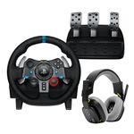 Logitech G29 Driving Force Racing Wheel and Pedals, Force Feedback, Real Leather + ASTRO A10 Gen 2 Wired Headset, Sim Steering Wheel, Pedals and Gaming Headset - For PS5, PS4, PC, Mac - Black