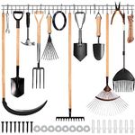 BELLE VOUS 4-Piece Garden Tool Organiser Rack - 40.5cm/16 Inches - Heavy-Duty Wall-Mounted Tool Holder for Garden/Yard Tools, Shovels, Rakes, Broom/Mop, Hoses & Ropes - Garage/Shed Hook Storage