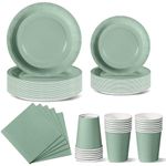 Nkaiso Grass Green Party Tableware, 96 Pieces Colorful Party Supplies Set Solid Color Paper Plates Cups and Napkins for Birthday Party Supplies