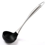 P-Plus International Heat Resistant Silicone Ladle Non-Stick Wok Turner in Hygienic Solid Coating with Stainless Steel Handle Cookware Kitchen Tools (Steel Ladle Black)