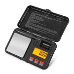 Flexzion Digital Scale Pocket Size Precision Gram Scale 50g/0.001g, Travel Portable Mini Kitchen Food Ounces Carats/w Tweezers, LCD Light, 50 g Calibration Weight, 6 Units, Tare, Stainless Steel