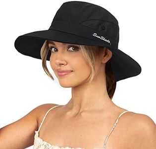 Sun Hat for Women Summer UV Protection Beach Hat Wide Brim Mesh Bucket Fishing Hat with Ponytail Hole Foldable Packable Hat, Black, Medium