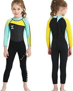 Kids Wetsuit Full Suits 2.5mm Neoprene Swimsuit UV Protection Keep Warm Long Sleeve Wetsuits for Swimming Diving Scuba S Size 18818GN-S