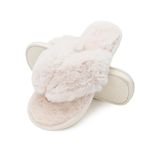 Onmygogo Rabbit hair Indoor Thong Slippers for Women Open Toe with Memory Foam, Soft Faux Fur Nonslip House Slippers(Natural,M)