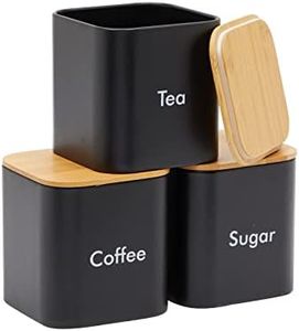 Juvale Set of 2 Black Flour and Sugar Canisters for Kitchen, Iron Containers for Storage (40 oz, 4.5 x 6 In)